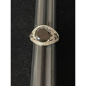 HSN Ring Large Smoky Brown Size 8 Mid Century Edwardian Style 925 Silver